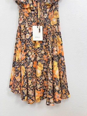 NWT Spell Hibiscus‎ Lane Off-Shoulder Sun Dress Licorice Floral XS Boho Mini thumbnail 5