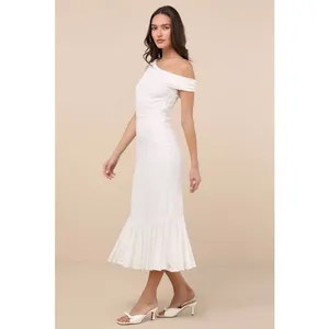 NWT Lulus Nadie White Lace Asymmetrical Midi Dress Bridal Bride Wedding Size M thumbnail 9