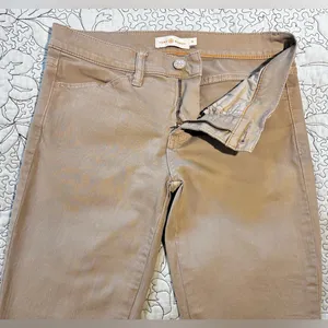 Tory Burch Emmy Beige Slim Ankle Pants Gold Snap Detail Stretch Sz 26💛 thumbnail 7