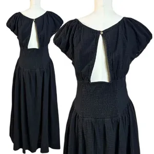Free People Ciara Pucker Check Midi Dress in Black Size Small Minimalist thumbnail 6