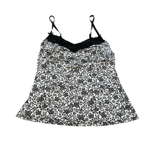 Laura Ashley Babydoll Cami Top White & Black Floral Summer Boho Y2K Size Small thumbnail 1