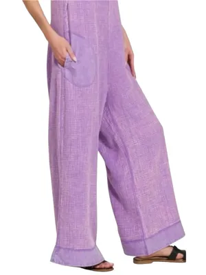 NWOT Zenana Lavender Double Gauze Wide Leg Overalls Jumpsuit Small thumbnail 3