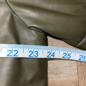 Avec Les Filles Faux-Leather Puffer Jacket Coat Size Small Olive Green Snap Clos thumbnail 7
