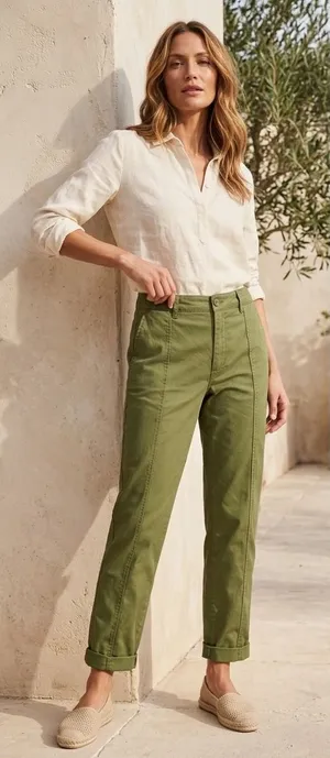 Boden Womens‎ High Rise Tapered Chino Pants Olive Green R0489 US 6P thumbnail 1