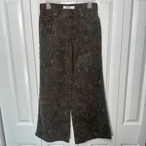 Refrain Wide Leg Jeans Women 0/24 Dark Brown Camo Forest Print High‎ Rise Pants thumbnail 2