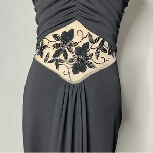 Vintage Cache Illusion Neckline Floral Beaded Mesh Waist Full Length Gown thumbnail 6