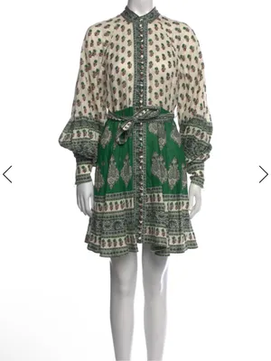 NWOT Zimmermann Green and White Printed Balloon-Sleeve Mini Dress thumbnail 7