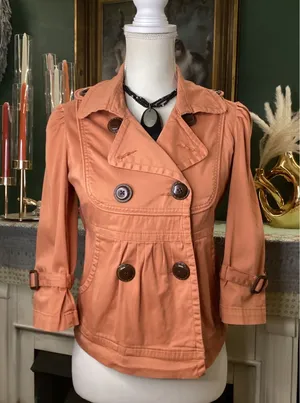 American Rag Salmon Orange Cropped Trench Jacket Double Breasted 3/4 Sleeve XS thumbnail 1