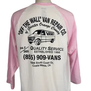 Vans Off The Wall Van Repair Co Raglan Tee Womens M Pink White Graphic Cotton thumbnail 8