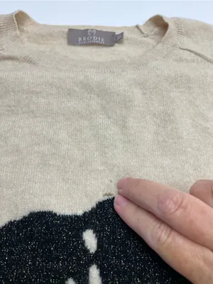 Brodie‎ Cashmere 100% Cashmere Sparkle Lip Cream Black Sweater Womens XS *FLAWED thumbnail 10
