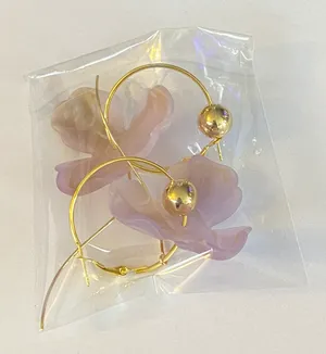 Handmade flower dangle hoop earrings💜 thumbnail 4