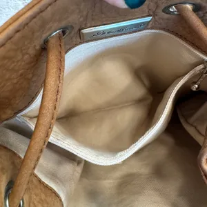 Eddie Bauer Tan Suede‎ Leather Bag Drawstring One Shoulder Backpack Purse thumbnail 16