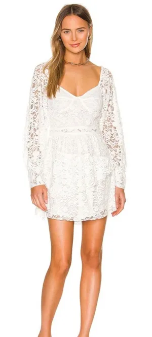 NWT LoveShackFancy Alela Lace Mini Dress‎ in True White Size 2 thumbnail 1