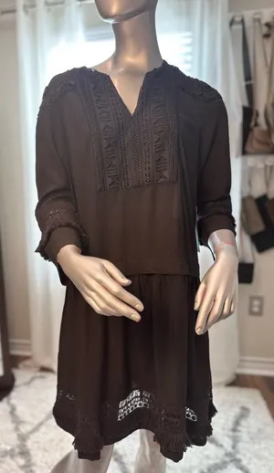 NWT Tuckernuck Black Pippa Fringe Lace Mini Dress Boho Chic Medium thumbnail 1