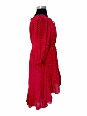 NEW Meghan LA Keiko Swiss Dot Midi Dress Sizes XL Cherry Red Chiffon thumbnail 5