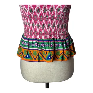 Feather & Find Shirt Women XS Pink Geometric‎ Shiva Boho Luxe Smocked Tie Strap thumbnail 6