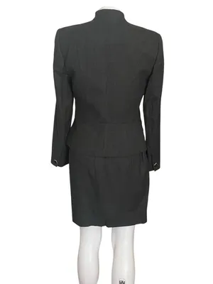 ALBERTO MAKALI Skirt Suit Worsted Wool Leather Trim Size 6 Made In USA VINTAGE thumbnail 3