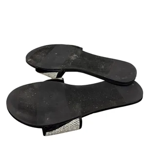 Victoria's Secret Black‎ Velvet Silver Rhinestone Slide Sandals L 9/10 thumbnail 2