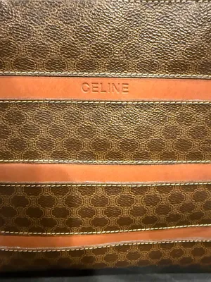 Vintage Celine Macadam MC96 Top Handle Tote Brown Coated Canvas Leather Stripes thumbnail 3