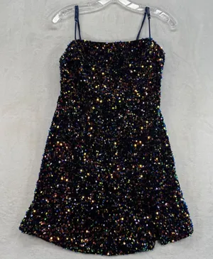 Hello Molly Sequin Mini Dress Party Cocktail‎ Navy Multi Size 8 thumbnail 1