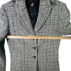 Apostrophe Wool Blend Tweed Blazer Jacket‎ Black White Fringe Trim Size 8 Office thumbnail 5