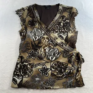 Style & Co Vtg Y2K Babydoll L Large Top Cap Sleeve Fairy Grunge Whimsigoth Goblincore Brown thumbnail 3
