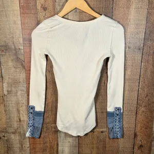 Free People We The Free Cream Waffle Knit Kyoto Cuff Thermal Top XS Mixed Media thumbnail 9