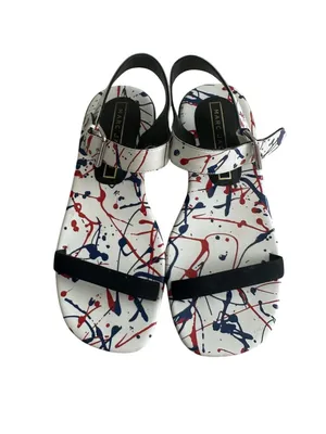 MARC JACOBS Paint Splatter White Blue Red Leather Sandals Size 7.5 / 37.5 thumbnail 5