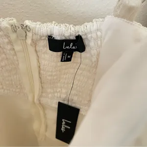 Lulus Charmingly Precious Pleated Textured Bustier Mini Dress Cream Medium thumbnail 5