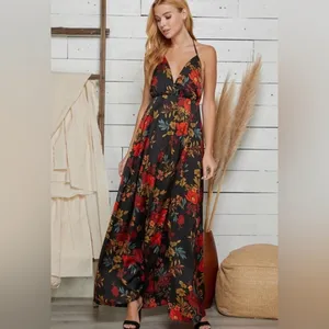NEW Sweet Lemon Floral Print Halter Neck Maxi Dress thumbnail 6