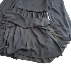 Aritzia Wilfred Women’s S Temptest Smocked Chiffon Mini Dress‎ Black Whimsigoth thumbnail 8