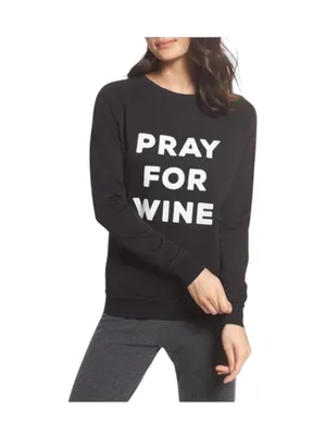 new The Laundry Room ☻︎ Pray For Wine Oversize Super Softest Sweatshirt ☻︎ Black thumbnail 6