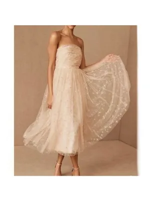 NWT BHLDN x Joanna August Brenda Star Strapless Midi Dress 8 Gold Bridal Tulle thumbnail 4
