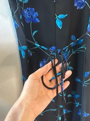 Expressions Black Maxi Dress with Blue Floral Print and tie back waist thumbnail 6