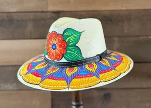 Hand Painted Floral Fedora Hat Colorful Boho Festival Statement Hat thumbnail 1