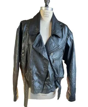 Vintage Boutique Europa Black Leather Motorcycle Jacket Size XL X-Large thumbnail 1