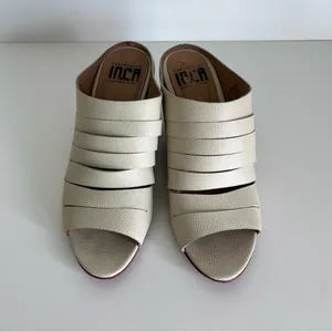 FORTRESS OF INCA Gaby‎ Ivory Leather Mules Heels Sandals thumbnail 6