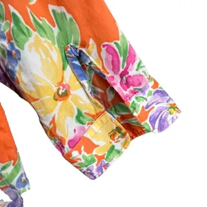 Lauren Ralph Lauren Shirt Womens L Orange Floral Cotton Button Front 3/4 Sleeve thumbnail 6