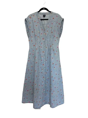 GAP Women’s 100% Cotton Pleated Denim Maxi Dress in Multi Floral Print - Size M thumbnail 3