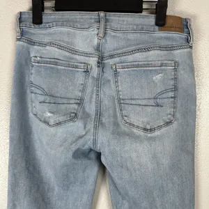 American Eagle Low Rise Flare Leg Jeans Womens 8R Light Wash Distressed Y2K Boho thumbnail 4