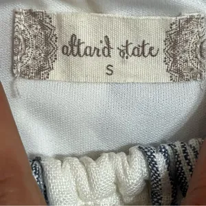 Altar'd‎ State White Blue Striped 100% Linen Mini Dress Off Shoulder Size Small thumbnail 4