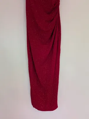 Red Glitter Ruched Strappy Bodycon long Dress Sleeveless Pullover Women XS thumbnail 6