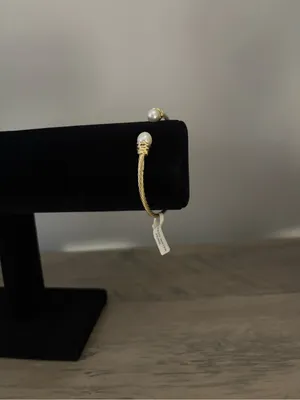 18k Gold Plated Tested Sterling Silver Open Cuff Pearl Bracelet thumbnail 5