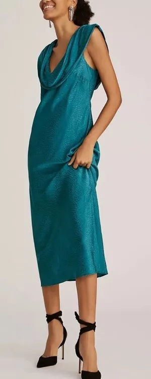 Anthropologie‎ Maeve Cowl Neck Slip Midi Dress Size M Satin thumbnail 1