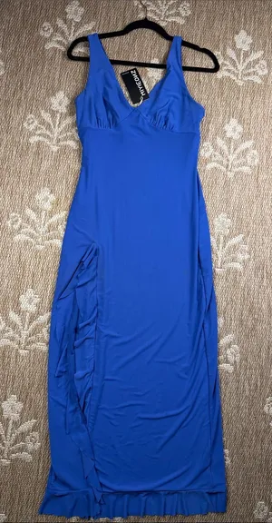 NWT Miyiednz. Blue Sleeveless V‑Neck Maxi Dress thumbnail 1