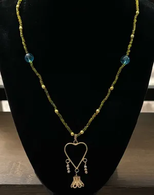 Chic Yellow and Blue Beaded Heart Pendant Necklace with Dangle Bell thumbnail 1
