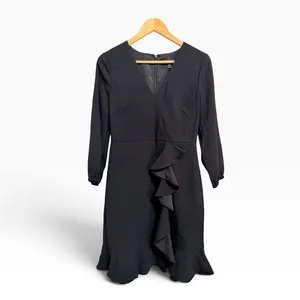 J.Crew Drapey ruffle front dress Long Sleeve Black Size 4 #H6301 thumbnail 2