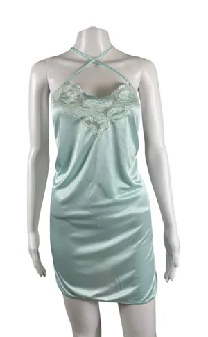 Vintage Y2K Style Mint Green Fairy Satin Lace Slip Dress Romantic thumbnail 1