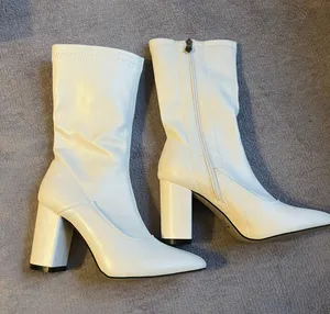 Faux Leather Booties White Size 5 thumbnail 1