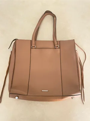 Rebecca Minkoff Side Zip Regan Leather Tote Bag Purse Tan thumbnail 1